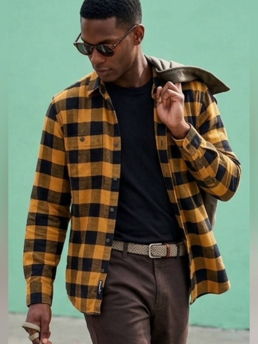 Yellow and Black Buffalo Check Flannel Shirt 2 piece Black Shirt included NWT LG